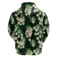 Green Tropical Hawaii Hoodie Seamless Monstera Plumeria Hawaiian Pattern - Polynesian Pride