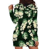 Green Tropical Hawaii Hoodie Dress Seamless Monstera Plumeria Hawaiian Pattern - Polynesian Pride