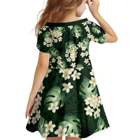 Green Tropical Hawaii Kid Short Sleeve Dress Seamless Monstera Plumeria Hawaiian Pattern - Polynesian Pride