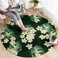 Green Tropical Hawaii Round Carpet Seamless Monstera Plumeria Hawaiian Pattern - Polynesian Pride
