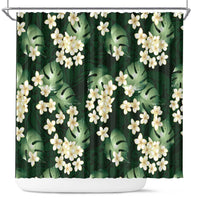 Green Tropical Hawaii Shower Curtain Seamless Monstera Plumeria Hawaiian Pattern - Polynesian Pride