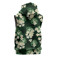 Green Tropical Hawaii Sleeveless Zip Hoodie Seamless Monstera Plumeria Hawaiian Pattern LT14 - Polynesian Pride