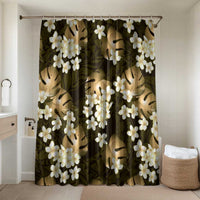 Gold Tropical Hawaii Bathroom Set Seamless Monstera Plumeria Hawaiian Pattern LT14 Shower Curtain Only Gold - Polynesian Pride