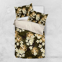 Gold Tropical Hawaii Bedding Set Seamless Monstera Plumeria Hawaiian Pattern - Polynesian Pride