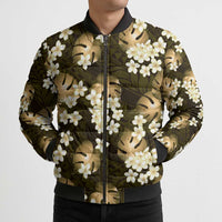 Gold Tropical Hawaii Bomber Puffer Jacket Seamless Monstera Plumeria Hawaiian Pattern - Polynesian Pride