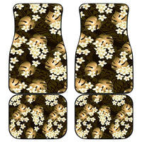 Gold Tropical Hawaii Car Mats Seamless Monstera Plumeria Hawaiian Pattern - Polynesian Pride