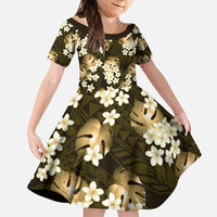 Gold Tropical Hawaii Family Matching Long Sleeve Bodycon Dress and Hawaiian Shirt Seamless Monstera Plumeria Hawaiian Pattern - Polynesian Pride