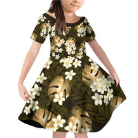 Gold Tropical Hawaii Family Matching Off Shoulder Short Dress and Hawaiian Shirt Seamless Monstera Plumeria Hawaiian Pattern - Polynesian Pride