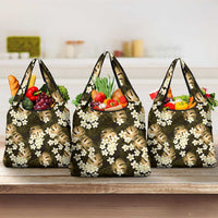 Gold Tropical Hawaii Grocery Bag Seamless Monstera Plumeria Hawaiian Pattern LT14 3-pack One Size Gold - Polynesian Pride