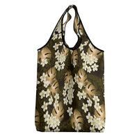 Gold Tropical Hawaii Grocery Bag Seamless Monstera Plumeria Hawaiian Pattern LT14 - Polynesian Pride