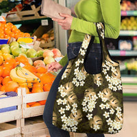 Gold Tropical Hawaii Grocery Bag Seamless Monstera Plumeria Hawaiian Pattern LT14 - Polynesian Pride