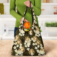 Gold Tropical Hawaii Grocery Bag Seamless Monstera Plumeria Hawaiian Pattern LT14 - Polynesian Pride
