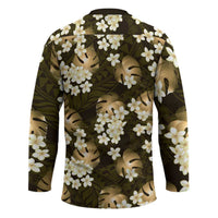 Gold Tropical Hawaii Hockey Jersey Seamless Monstera Plumeria Hawaiian Pattern - Polynesian Pride