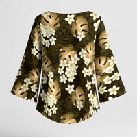 Gold Tropical Hawaii Kimono Sleeve Blouse Seamless Monstera Plumeria Hawaiian Pattern - Polynesian Pride