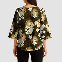 Gold Tropical Hawaii Kimono Sleeve Blouse Seamless Monstera Plumeria Hawaiian Pattern - Polynesian Pride