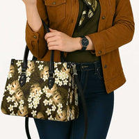 Gold Tropical Hawaii Leather Bag Seamless Monstera Plumeria Hawaiian Pattern LT14 - Polynesian Pride
