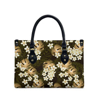 Gold Tropical Hawaii Leather Bag Seamless Monstera Plumeria Hawaiian Pattern LT14 - Polynesian Pride