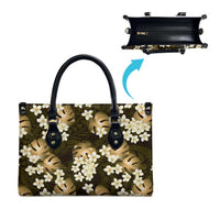 Gold Tropical Hawaii Leather Bag Seamless Monstera Plumeria Hawaiian Pattern LT14 - Polynesian Pride