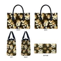 Gold Tropical Hawaii Leather Bag Seamless Monstera Plumeria Hawaiian Pattern LT14 - Polynesian Pride