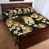 Gold Tropical Hawaii Quilt Bed Set Seamless Monstera Plumeria Hawaiian Pattern - Polynesian Pride