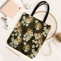 Gold Tropical Hawaii Tote Bag Seamless Monstera Plumeria Hawaiian Pattern LT14 Black Strap One Size Gold - Polynesian Pride