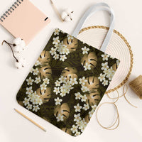 Gold Tropical Hawaii Tote Bag Seamless Monstera Plumeria Hawaiian Pattern LT14 White Strap One Size Gold - Polynesian Pride