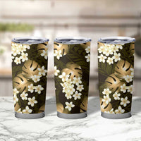 Gold Tropical Hawaii Tumbler Cup Seamless Monstera Plumeria Hawaiian Pattern LT14 - Polynesian Pride