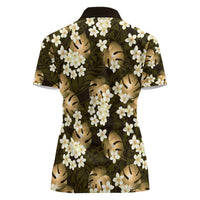 Gold Tropical Hawaii Women Polo Shirt Seamless Monstera Plumeria Hawaiian Pattern LT14 - Polynesian Pride