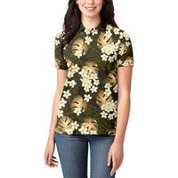 Gold Tropical Hawaii Women Polo Shirt Seamless Monstera Plumeria Hawaiian Pattern LT14 - Polynesian Pride