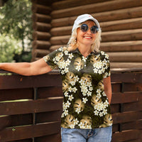 Gold Tropical Hawaii Women Polo Shirt Seamless Monstera Plumeria Hawaiian Pattern LT14 - Polynesian Pride