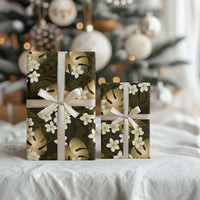 Gold Tropical Hawaii Wrapping Paper Seamless Monstera Plumeria Hawaiian Pattern - Polynesian Pride