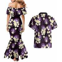 Purple Tropical Hawaii Couples Matching Mermaid Dress and Hawaiian Shirt Seamless Monstera Plumeria Hawaiian Pattern - Polynesian Pride