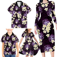 Purple Tropical Hawaii Family Matching Long Sleeve Bodycon Dress and Hawaiian Shirt Seamless Monstera Plumeria Hawaiian Pattern - Polynesian Pride