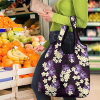 Purple Tropical Hawaii Grocery Bag Seamless Monstera Plumeria Hawaiian Pattern LT14 - Polynesian Pride