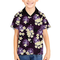 Purple Tropical Hawaii Kid Hawaiian Shirt Seamless Monstera Plumeria Hawaiian Pattern LT14 Kid Purple - Polynesian Pride