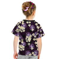 Purple Tropical Hawaii Kid T Shirt Seamless Monstera Plumeria Hawaiian Pattern - Polynesian Pride