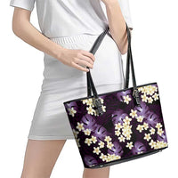 Purple Tropical Hawaii Leather Tote Bag Seamless Monstera Plumeria Hawaiian Pattern - Polynesian Pride