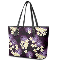 Purple Tropical Hawaii Leather Tote Bag Seamless Monstera Plumeria Hawaiian Pattern - Polynesian Pride
