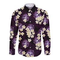 Purple Tropical Hawaii Long Sleeve Button Shirt Seamless Monstera Plumeria Hawaiian Pattern LT14 Unisex Purple - Polynesian Pride