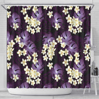 Purple Tropical Hawaii Shower Curtain Seamless Monstera Plumeria Hawaiian Pattern - Polynesian Pride