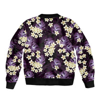 Purple Tropical Hawaii Sleeve Zip Bomber Jacket Seamless Monstera Plumeria Hawaiian Pattern - Polynesian Pride