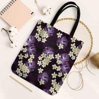 Purple Tropical Hawaii Tote Bag Seamless Monstera Plumeria Hawaiian Pattern LT14 Black Strap One Size Purple - Polynesian Pride