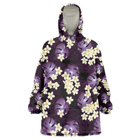 Purple Tropical Hawaii Wearable Blanket Hoodie Seamless Monstera Plumeria Hawaiian Pattern - Polynesian Pride
