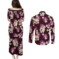 Pink Tropical Hawaii Couples Matching Puletasi and Long Sleeve Button Shirt Seamless Monstera Plumeria Hawaiian Pattern - Polynesian Pride