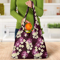 Pink Tropical Hawaii Grocery Bag Seamless Monstera Plumeria Hawaiian Pattern LT14 - Polynesian Pride