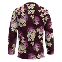 Pink Tropical Hawaii Hockey Jersey Seamless Monstera Plumeria Hawaiian Pattern LT14 - Polynesian Pride