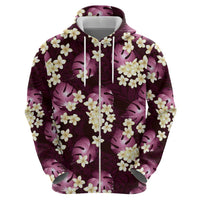 Pink Tropical Hawaii Hoodie Seamless Monstera Plumeria Hawaiian Pattern - Polynesian Pride