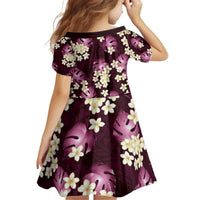 Pink Tropical Hawaii Kid Short Sleeve Dress Seamless Monstera Plumeria Hawaiian Pattern - Polynesian Pride