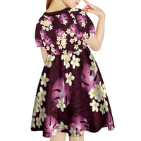 Pink Tropical Hawaii Kid Short Sleeve Dress Seamless Monstera Plumeria Hawaiian Pattern - Polynesian Pride