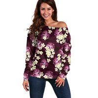 Pink Tropical Hawaii Off Shoulder Sweater Seamless Monstera Plumeria Hawaiian Pattern LT14 Women Pink - Polynesian Pride